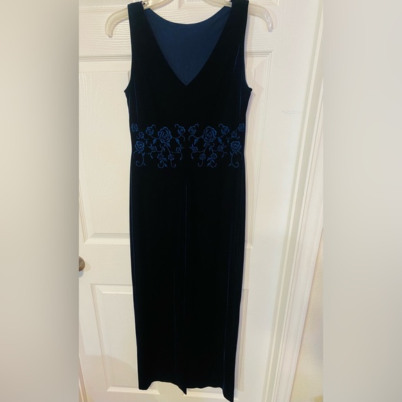 SOLD Plaza south vintage 1999 dark blue velvet dress with front split and - Picture 4 of 8